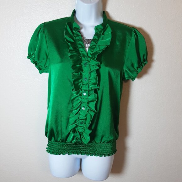BCX Green Satin Blouse - Picture 3 of 4